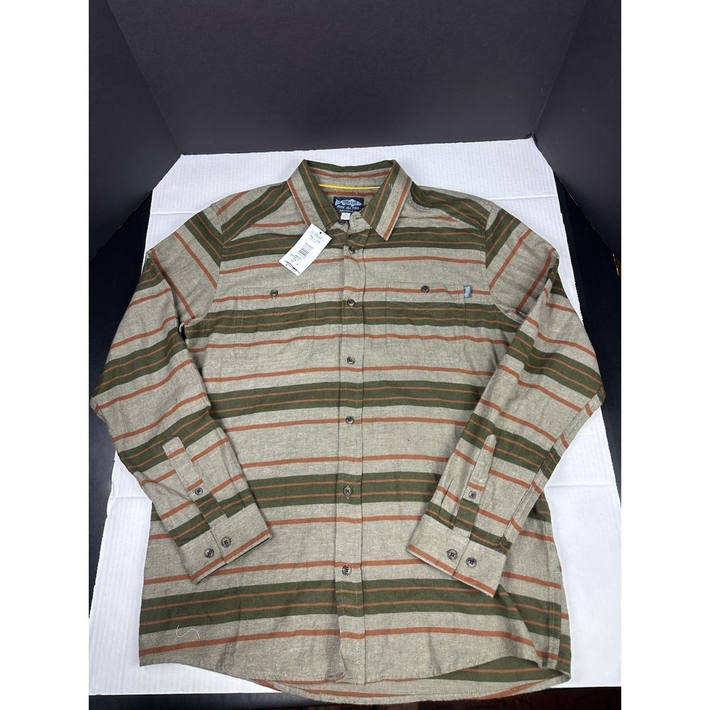 Marsh Wear Westerly Flannel Button Shirt Mens Medium Green Plaid Roll Tab Sleeve